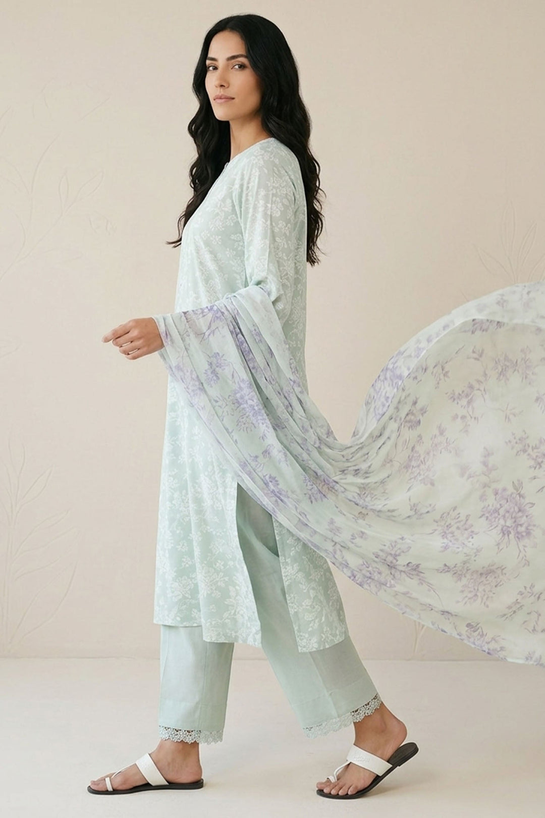 Cross Stitch - Harbor Gray Lawn Suit For Women - 3 Piece