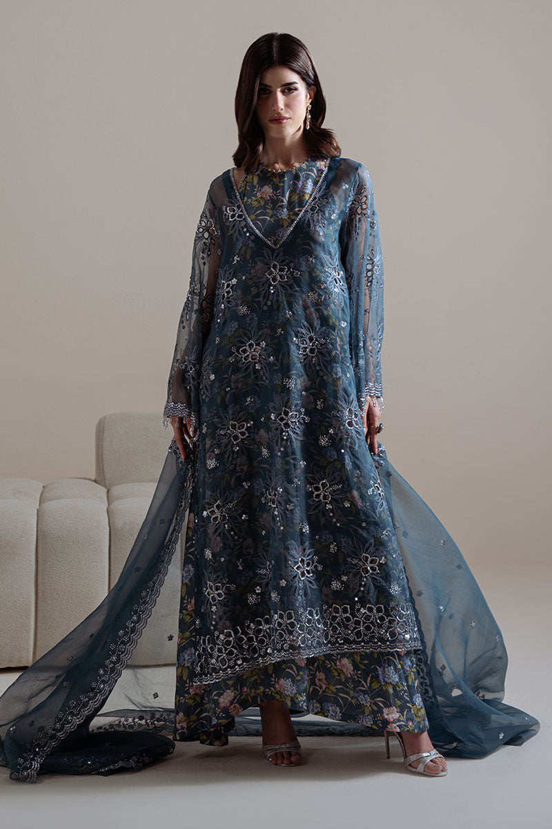 Cross Stitch - Indigo Spark Blue Unstitch Suit For Women - 4 Piece