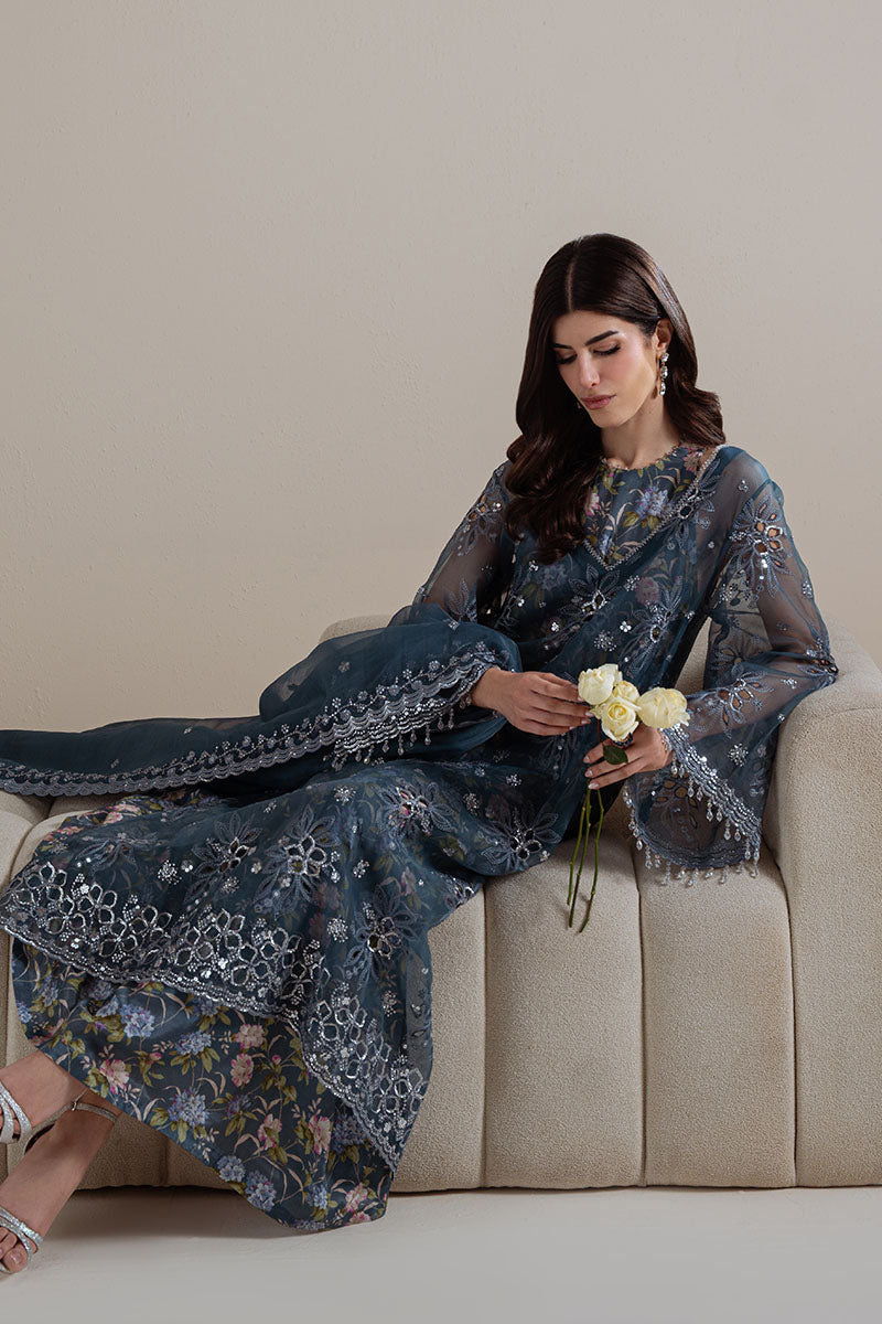 Cross Stitch - Indigo Spark Blue Unstitch Suit For Women - 4 Piece