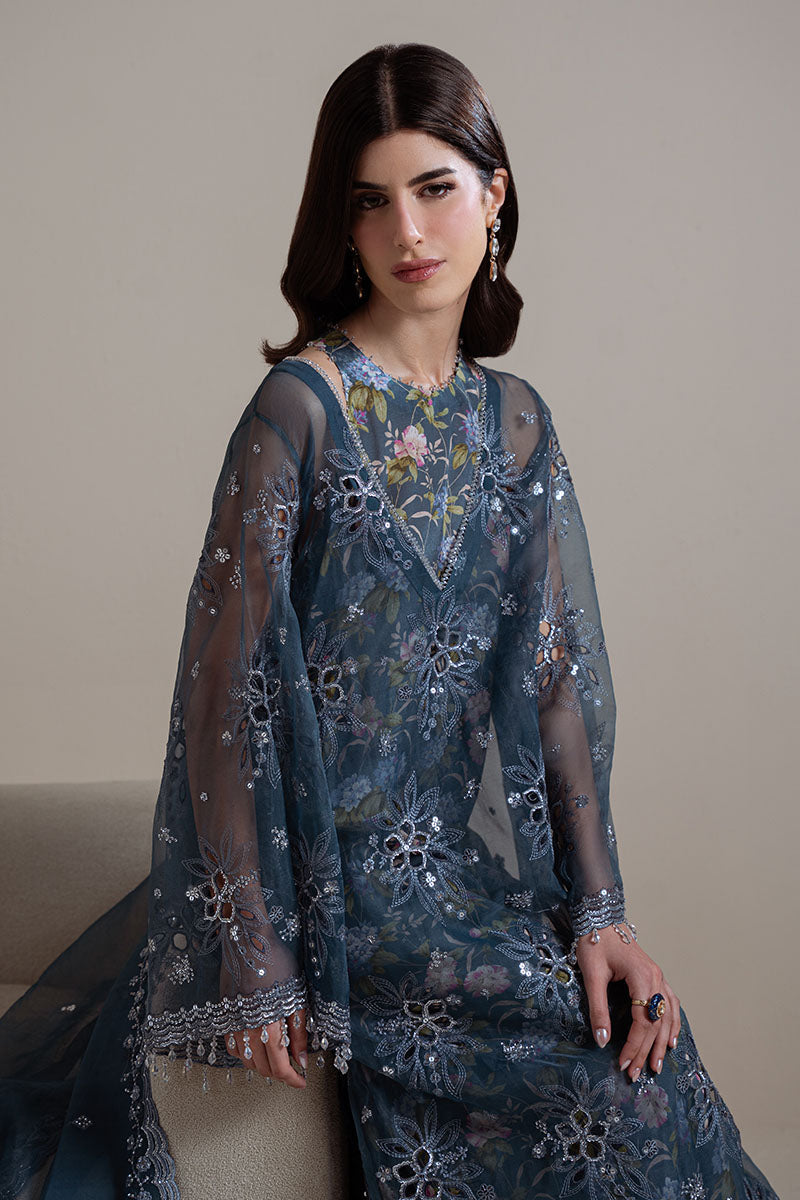 Cross Stitch - Indigo Spark Blue Unstitch Suit For Women - 4 Piece