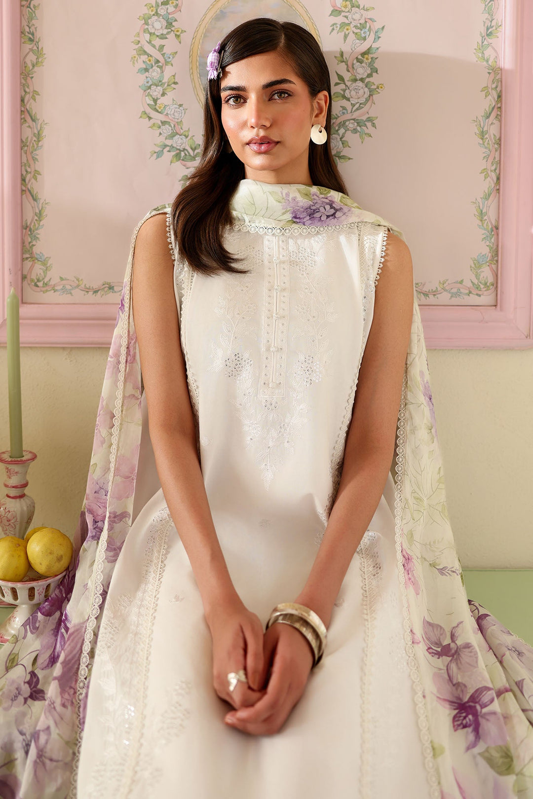 Cross Stitch - Ivory Atelier Printed Lawn Unstitch Suit For Women - 3 Piece