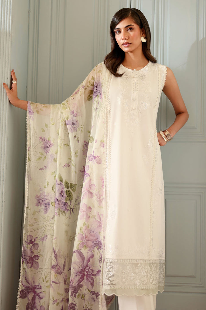 Cross Stitch - Ivory Atelier Printed Lawn Unstitch Suit For Women - 3 Piece