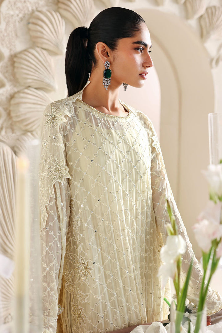 Cross Stitch - Ivory Bloom Chiffon Suit For Women - 4 Piece