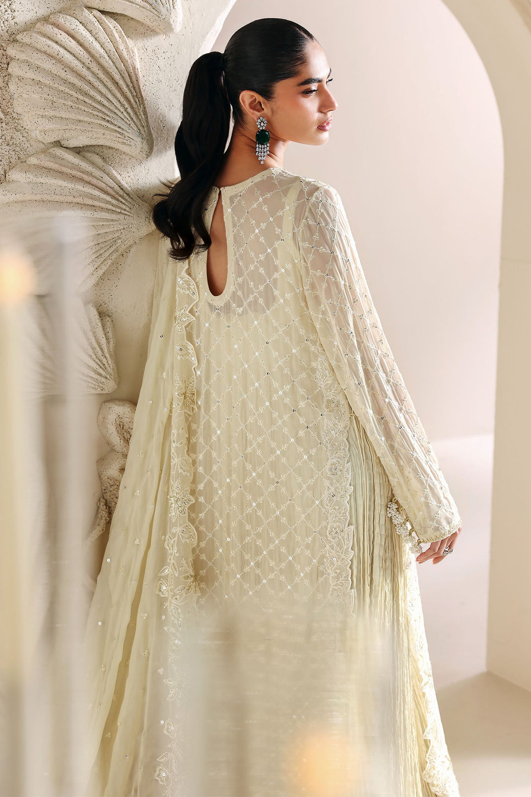 Cross Stitch - Ivory Bloom Chiffon Suit For Women - 4 Piece