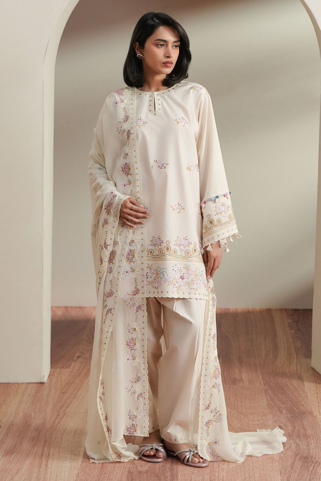 Cross Stitch - Ivory Mosiac Embroidered Lawn Unstitch Suit For Women - 3 Piece