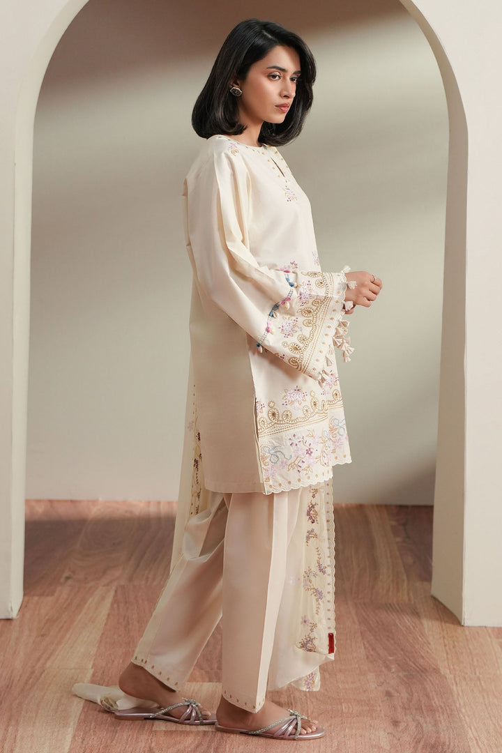 Cross Stitch - Ivory Mosiac Embroidered Lawn Unstitch Suit For Women - 3 Piece