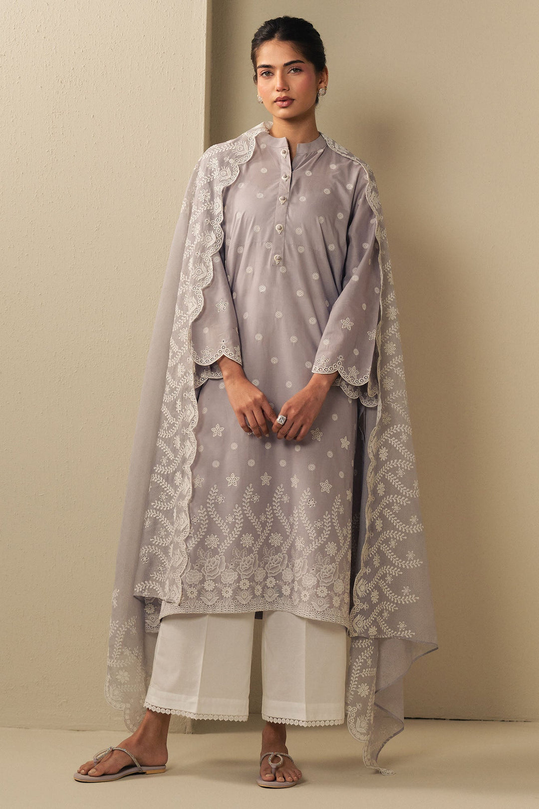 Cross Stitch - Lavender Cloud Cambric Suit For Women - Purple - 2 Piece
