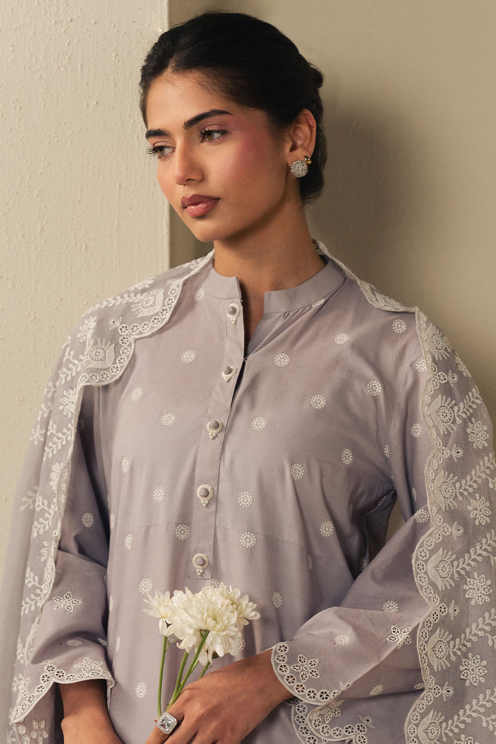 Cross Stitch - Lavender Cloud Cambric Suit For Women - Purple - 2 Piece