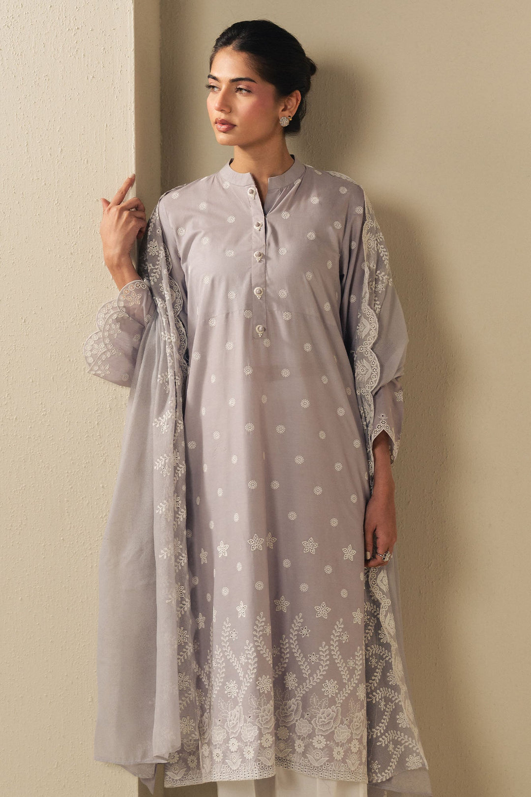 Cross Stitch - Lavender Cloud Cambric Suit For Women - Purple - 2 Piece