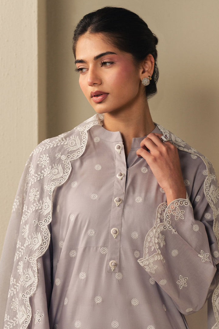 Cross Stitch - Lavender Cloud Cambric Suit For Women - Purple - 2 Piece