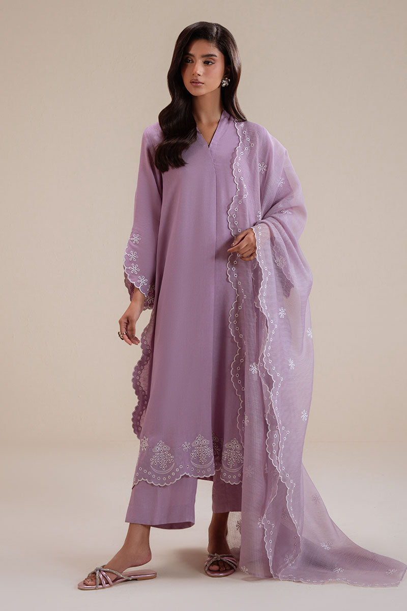 Cross Stitch - Lavender Reef Karandi Suit For Women - Purple - 3 Piece