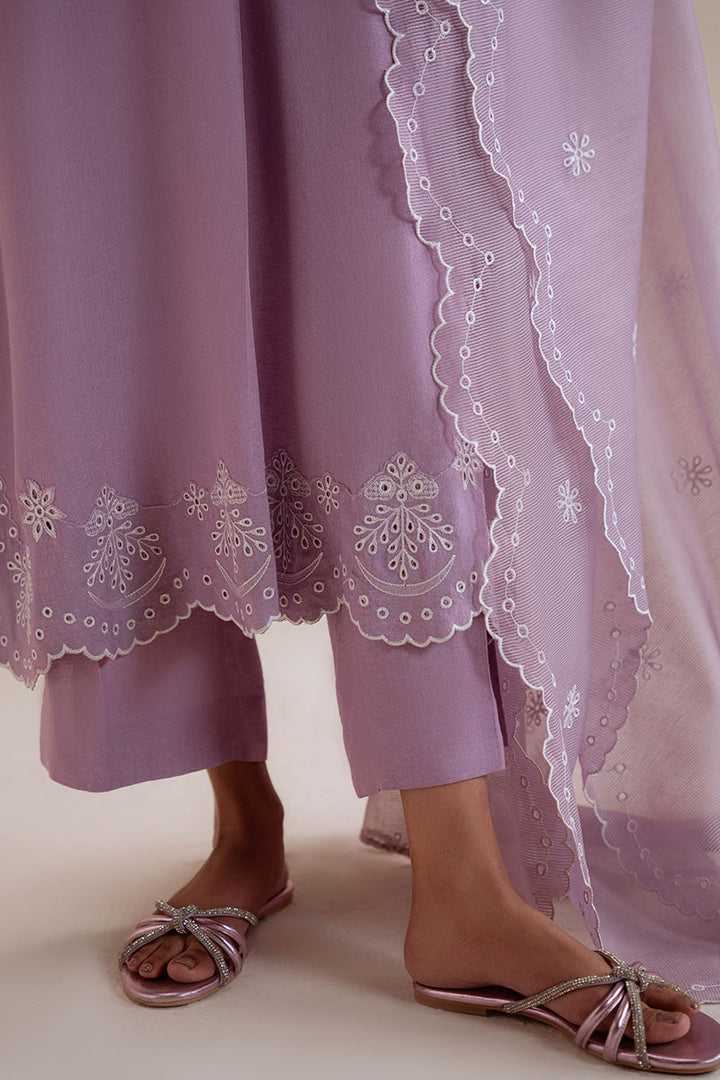 Cross Stitch - Lavender Reef Karandi Suit For Women - Purple - 3 Piece