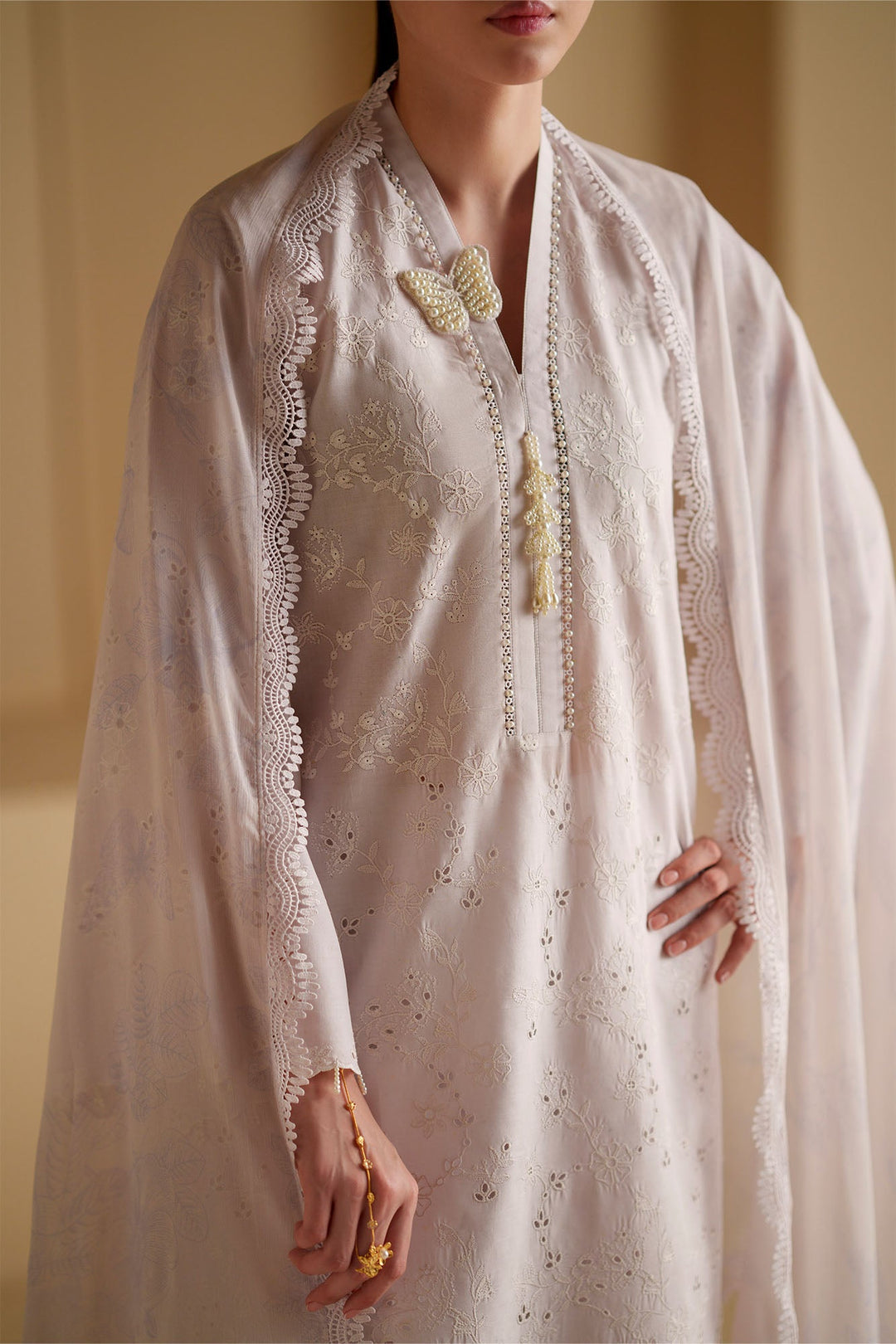 Cross Stitch - Lavender White Chikankari Lawn Suit For Women - 3 Piece