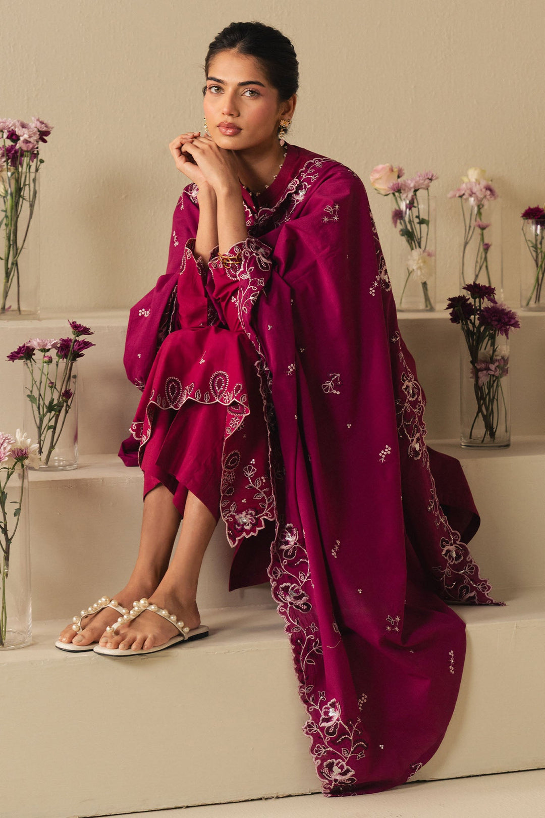 Cross Stitch - Lawn Cherries Jubilee Suit For Women - Pink - 2 Piece