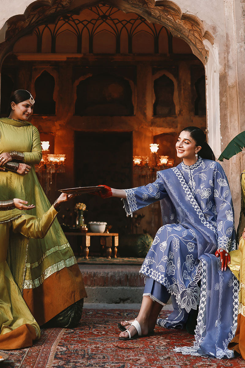 Cross Stitch - Lawn Ethnic Blue Unstitch Suit For Women - 3 Piece
