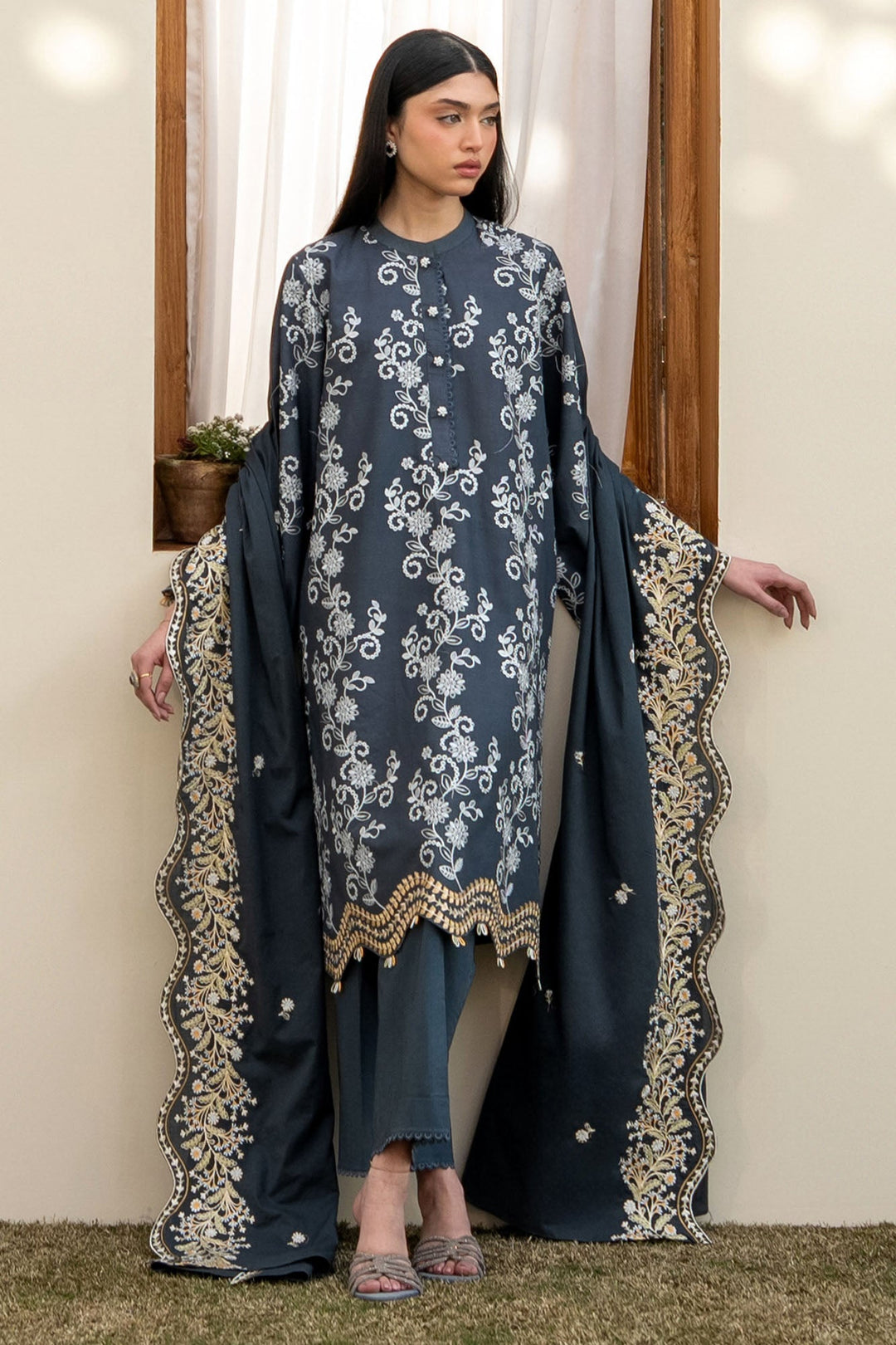 Cross Stitch - Lawn Ombre Blue Unstitch Suit For Women - 3 Piece
