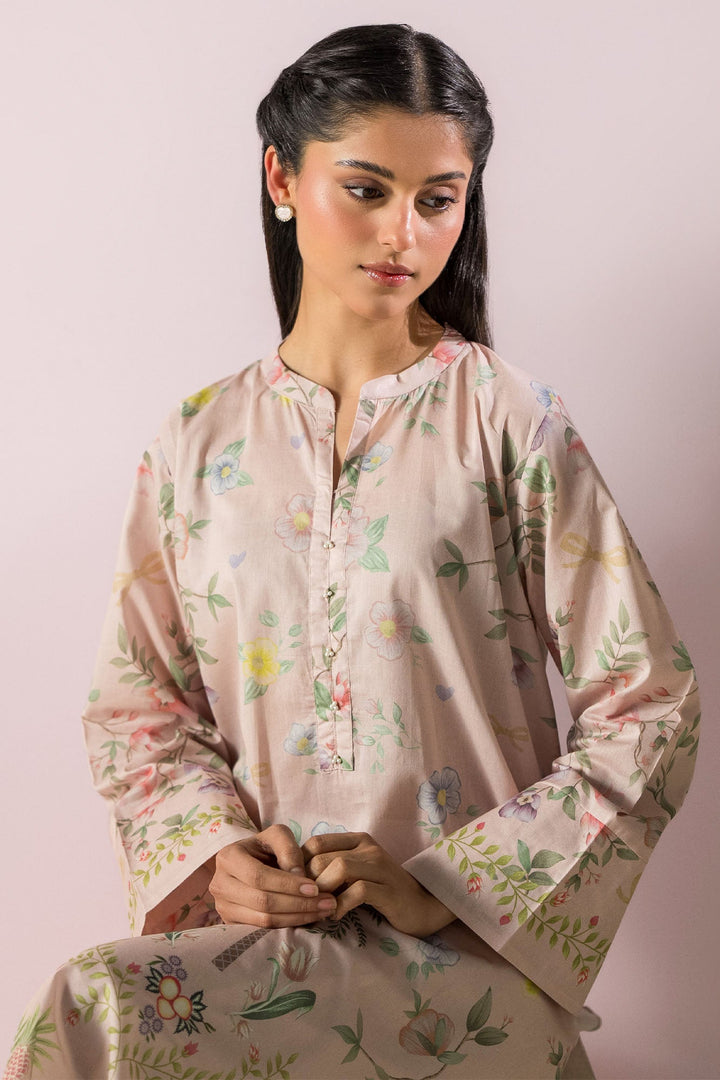Cross Stitch - Lawn Palm Haze Printed Shirt For Women - Peach - 1 Piece