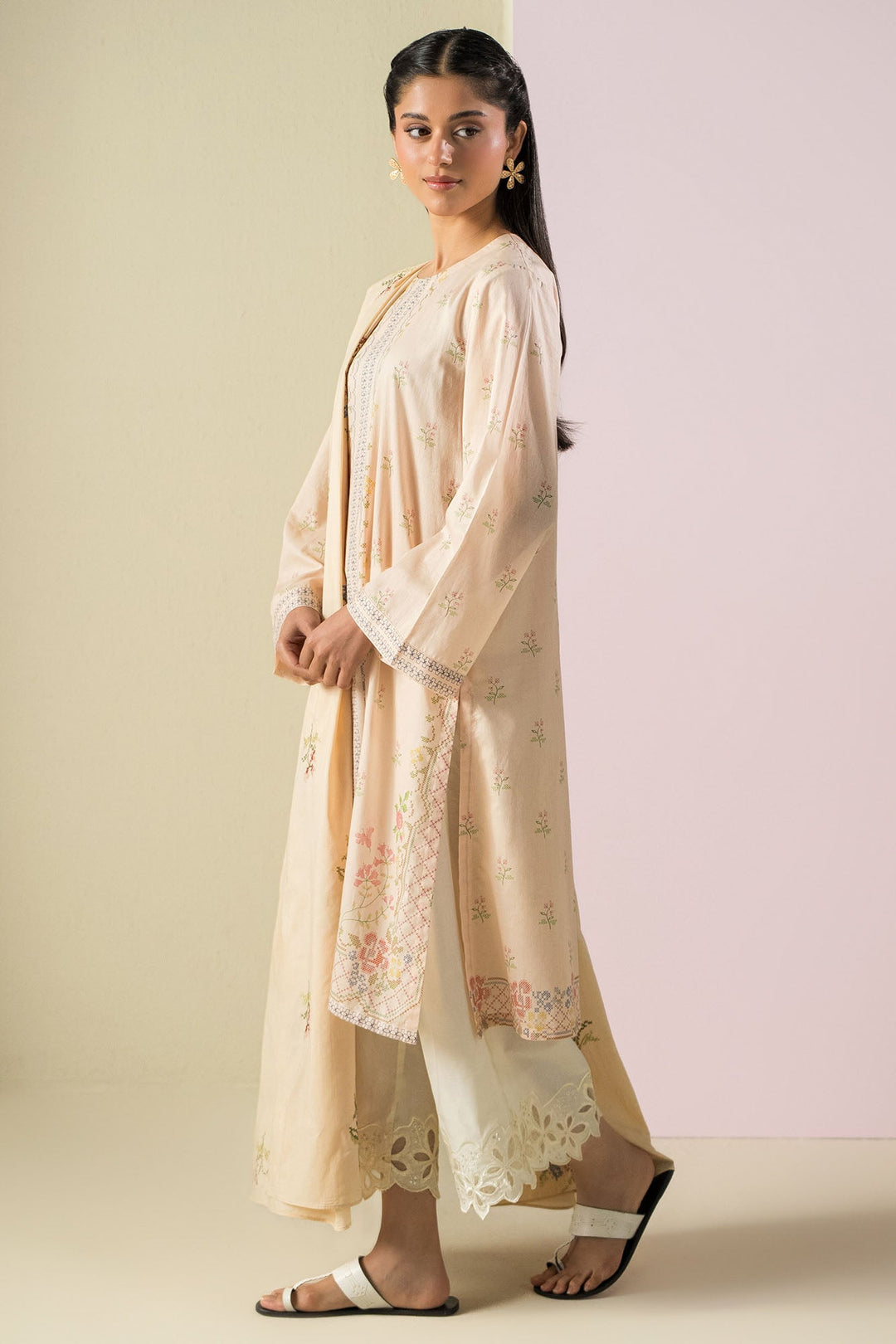 Cross Stitch - Lawn Pastel Threads  Suit For Women - Peach - 2 Piece