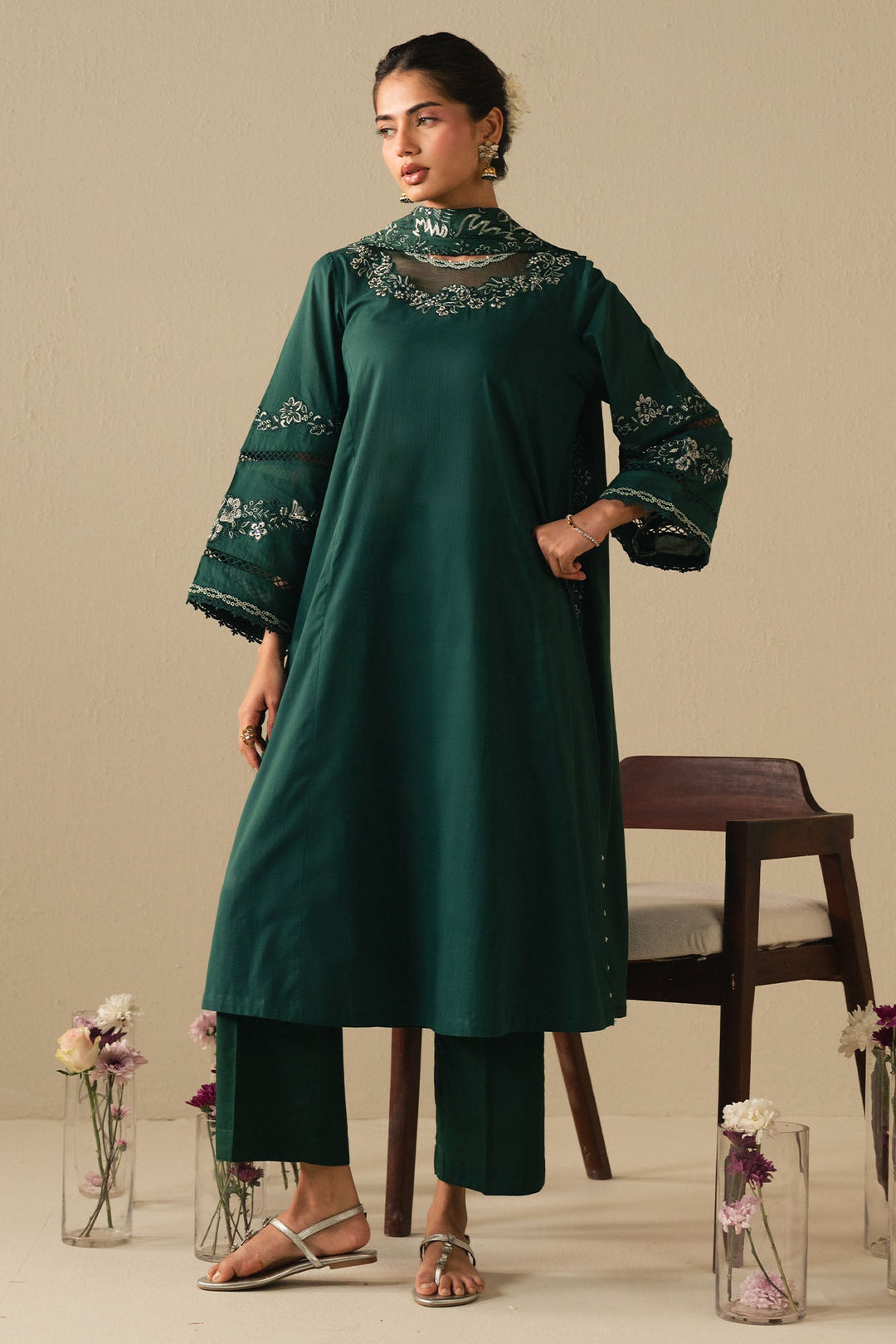 Cross Stitch - Lawn Pine Crest Suit For Women - Green - 2 Piece