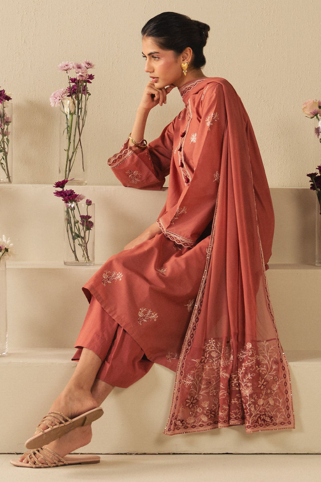 Cross Stitch - Lawn Vintage Rose Suit For Women - Peach - 2 Piece