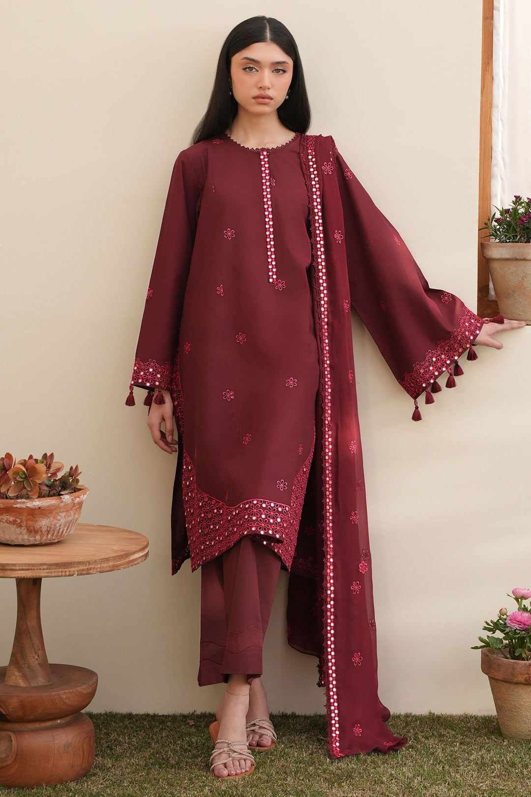 Cross Stitch - Lawn Windsor Red Unstitch Suit For Women - 3 Piece