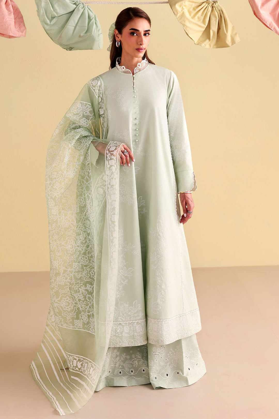 Cross Stitch - Light Jade Printed Lawn Unstitch Suit For Women - 3 Piece
