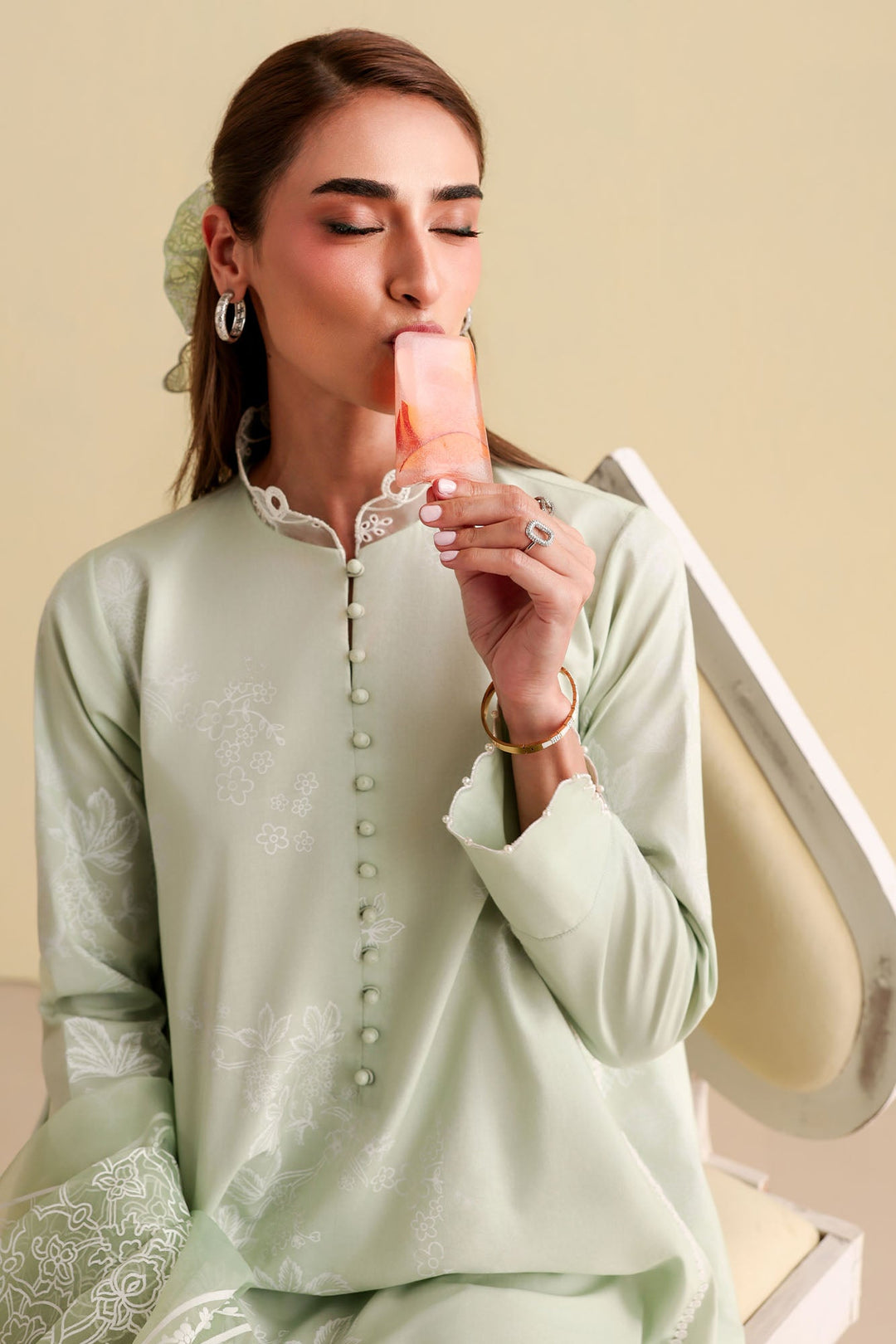 Cross Stitch - Light Jade Printed Lawn Unstitch Suit For Women - 3 Piece