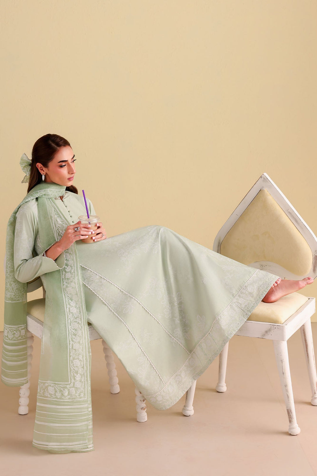 Cross Stitch - Light Jade Printed Lawn Unstitch Suit For Women - 3 Piece
