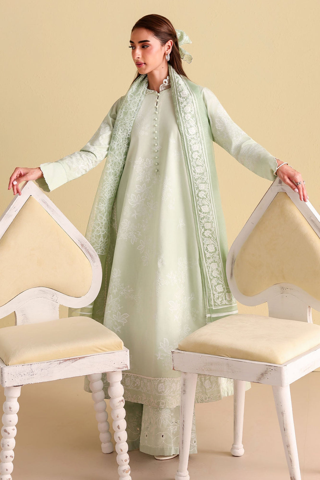 Cross Stitch - Light Jade Printed Lawn Unstitch Suit For Women - 3 Piece