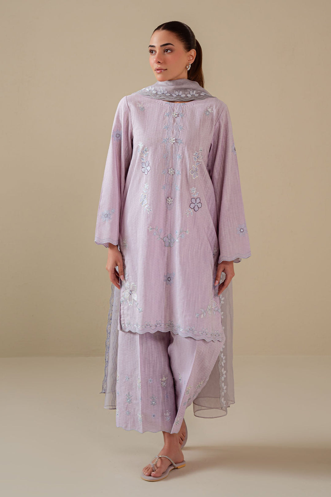 Cross Stitch - Lilac Blush Cotton Suit For Women - Purple - 2 Piece