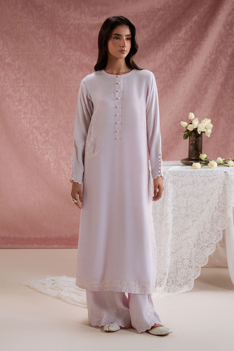 Cross Stitch - Lilac Mist Raw Silk Suit For Women - Purple - 2 Piece
