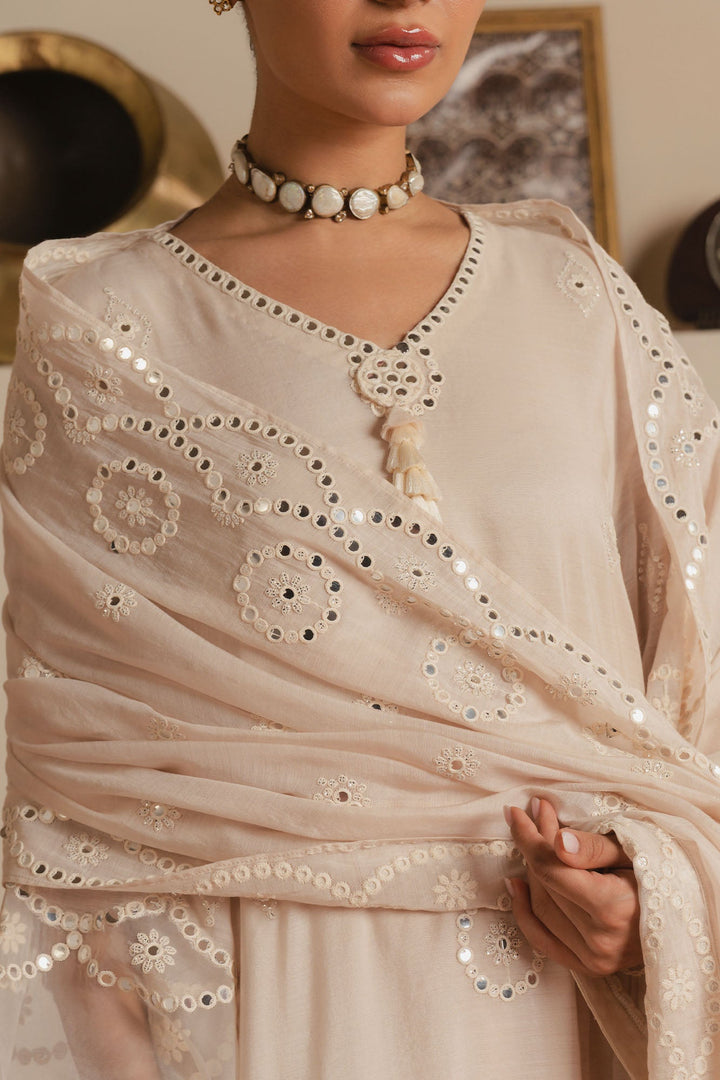 Cross Stitch - Lunar Frost Silk Suit For Women - Offwhite - 3 Piece