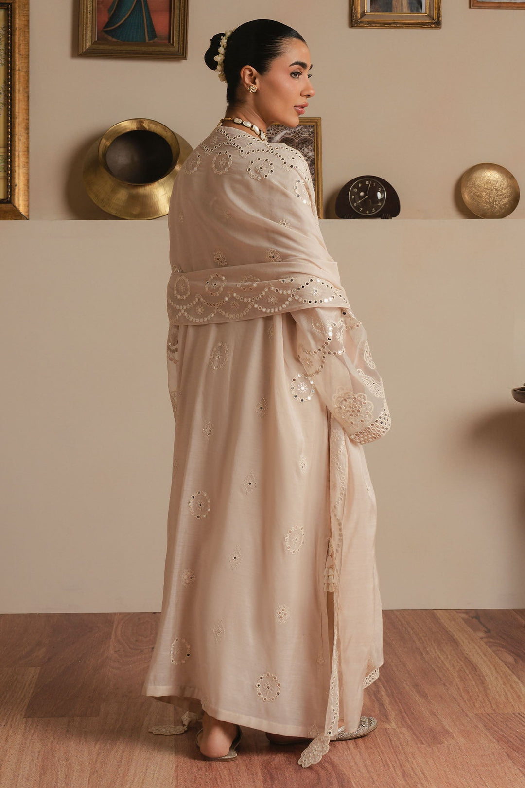 Cross Stitch - Lunar Frost Silk Suit For Women - Offwhite - 3 Piece