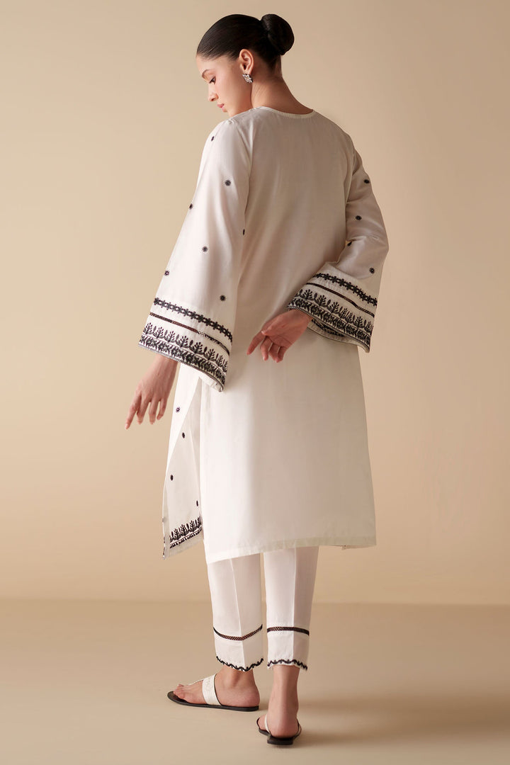 Cross Stitch - Lunar Ivory Embroidered Cambric Shirt For Women - White - 1 Piece