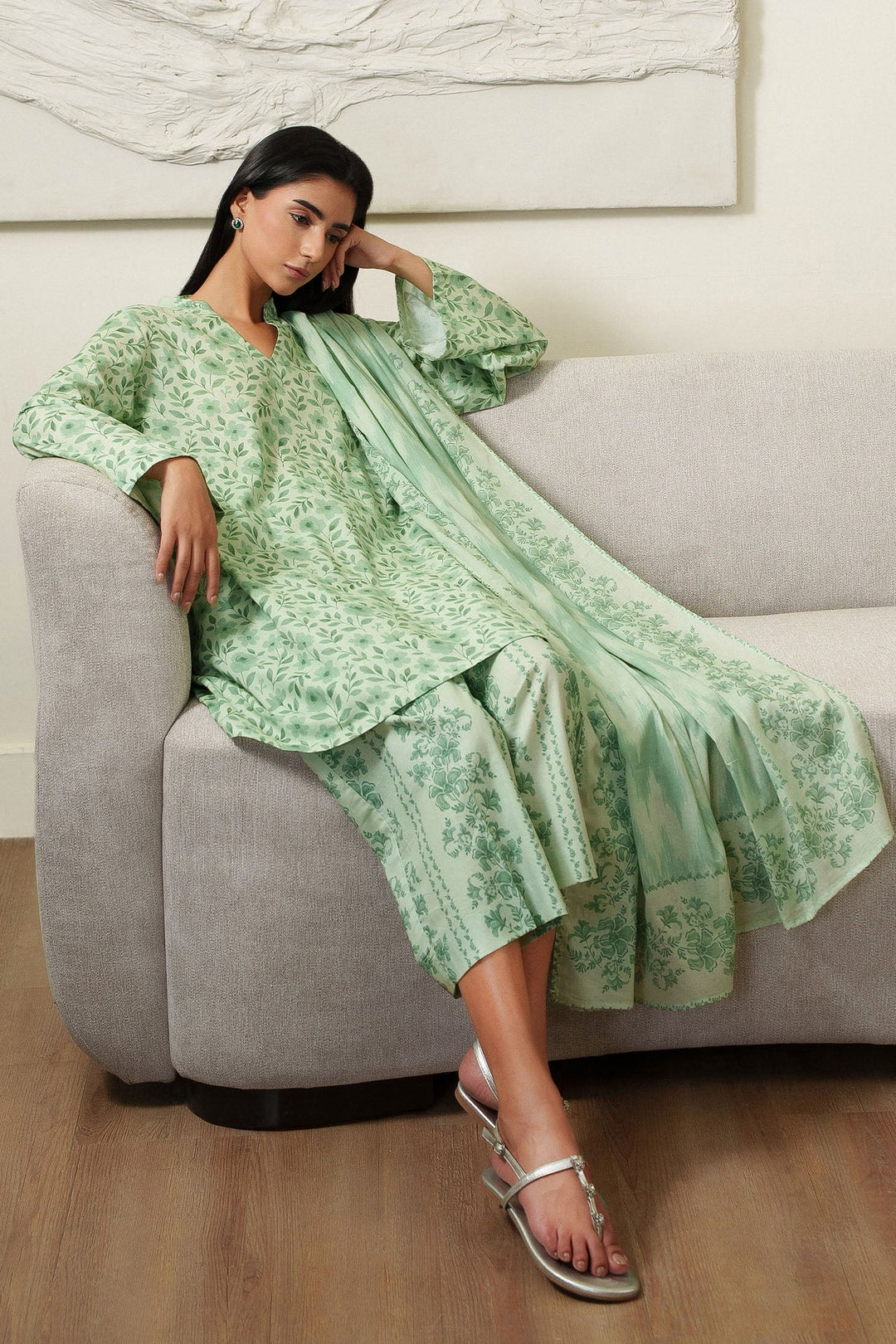 Cross Stitch MINT BLOOM Unstitched Green 3 Piece
