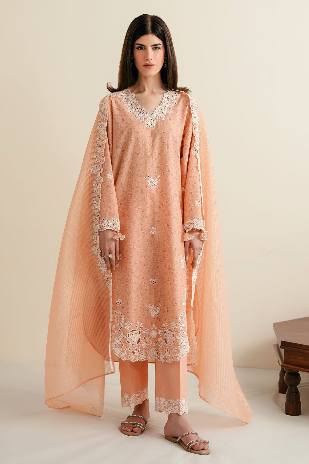 Cross Stitch - Meadow Bloom Lawn Digital Suit For Women - 3 Piece