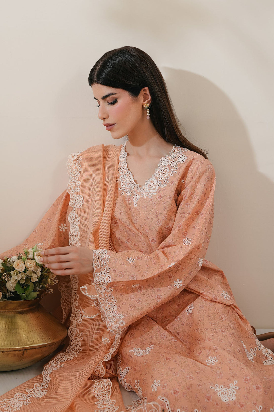 Cross Stitch - Meadow Bloom Lawn Digital Suit For Women - 3 Piece