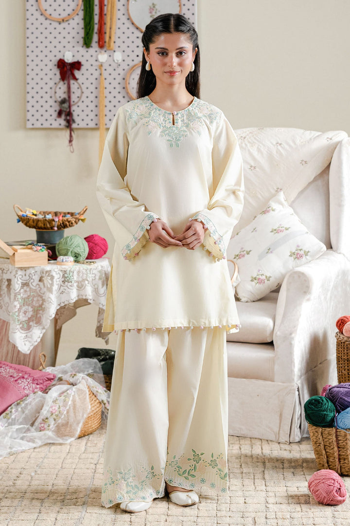 Cross Stitch - Mellow Thread  Cambric Suit For Women - Yellow - 2 Piece