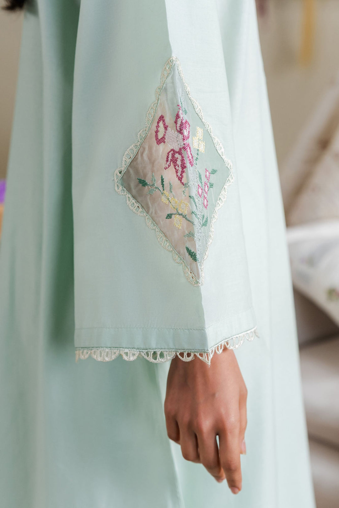 Cross Stitch - Mint Breeze Cambric Suit For Women - Green - 2 Piece