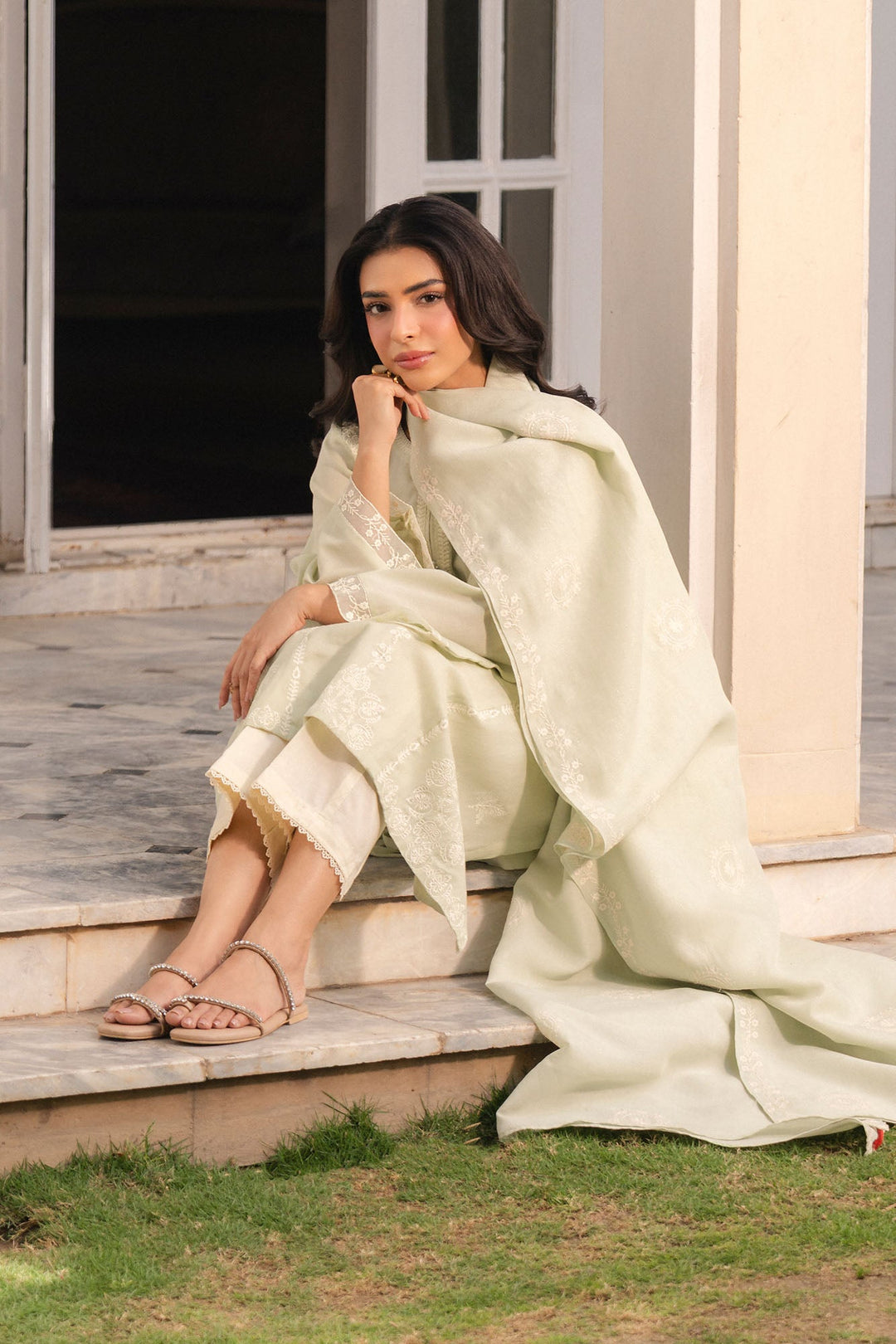 Cross Stitch - Mint Whisper Net Suit For Women - Green - 2 Piece