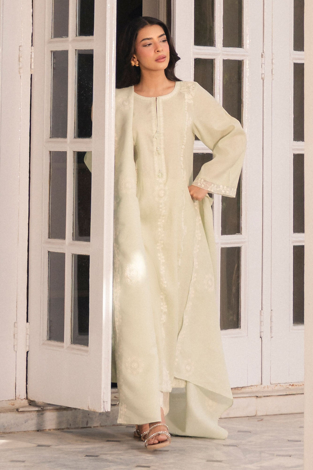 Cross Stitch - Mint Whisper Net Suit For Women - Green - 2 Piece