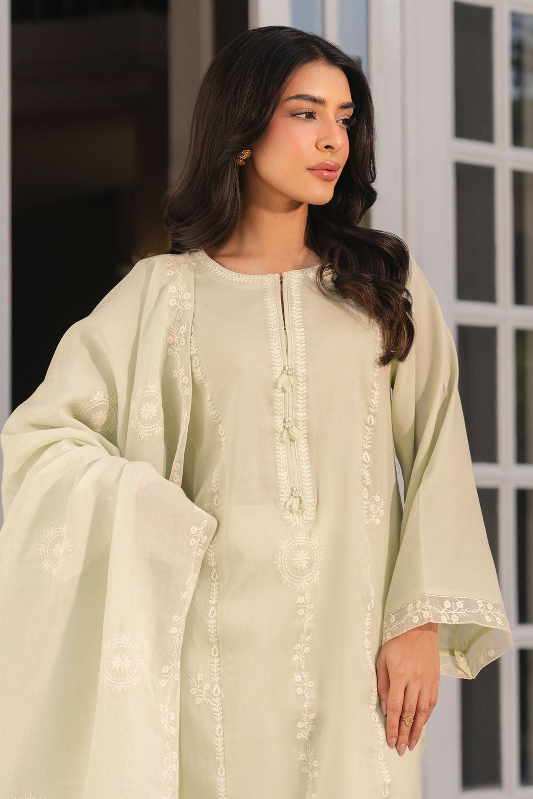 Cross Stitch - Mint Whisper Net Suit For Women - Green - 2 Piece