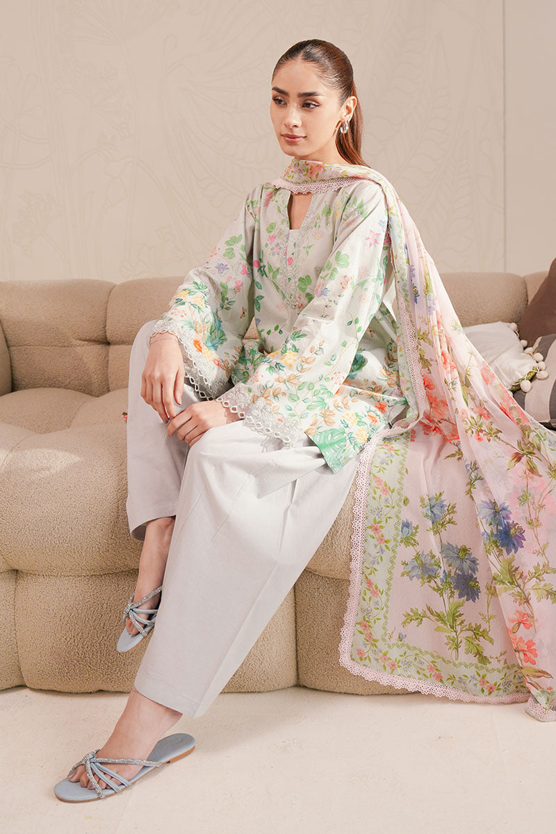 Cross Stitch - Minty Glow Digital Print Lawn Unstitch Suit For Women - 3 Piece