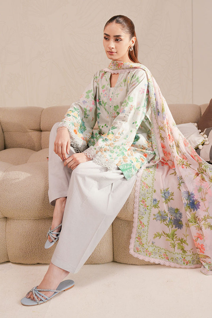 Cross Stitch - Minty Glow Digital Print Lawn Unstitch Suit For Women - 3 Piece