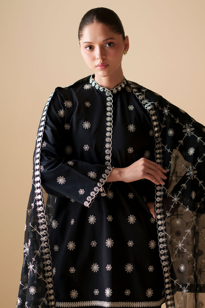 Cross Stitch - Moonlit Noir Cambric Suit For Women - Black - 2 Piece