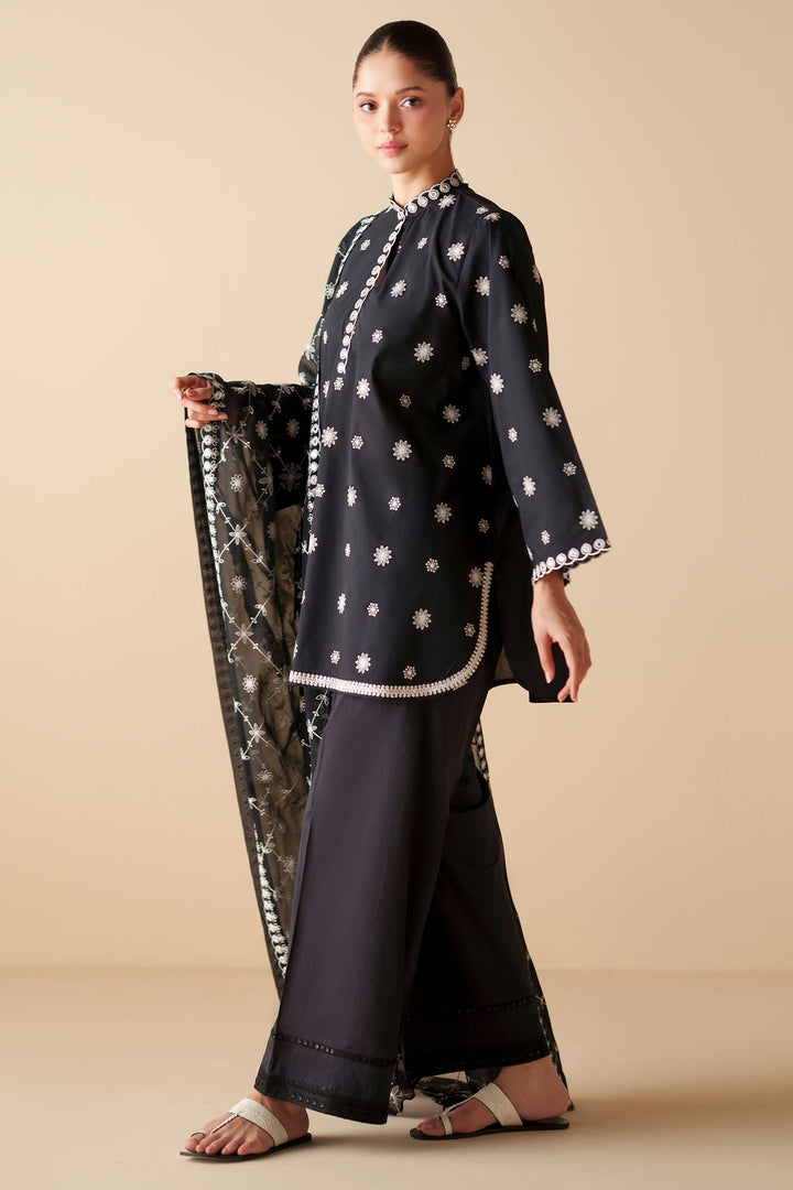 Cross Stitch - Moonlit Noir Cambric Suit For Women - Black - 2 Piece