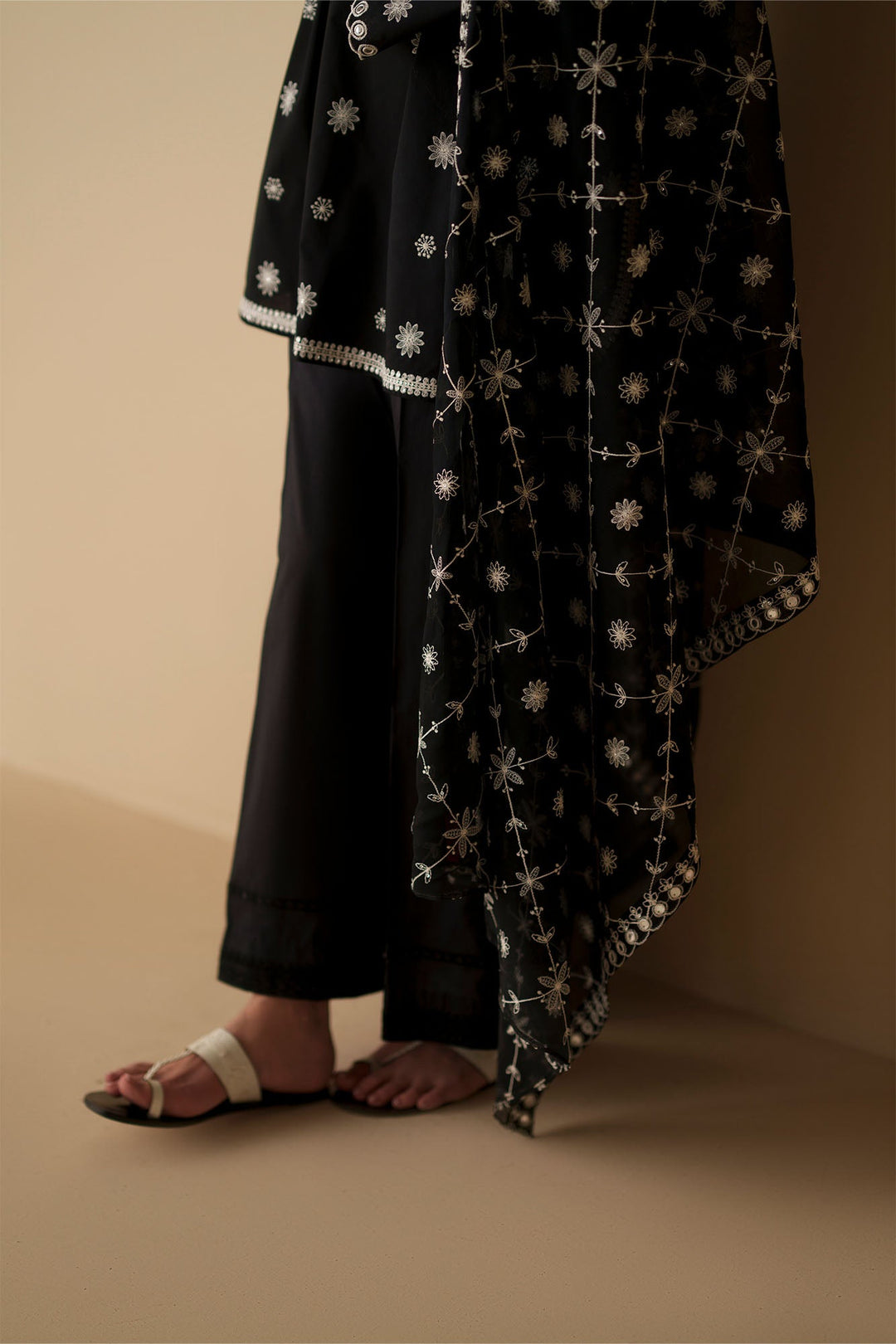 Cross Stitch - Moonlit Noir Cambric Suit For Women - Black - 2 Piece
