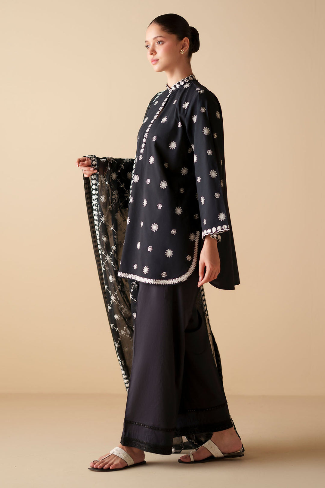 Cross Stitch - Moonlit Noir Cambric Suit For Women - Black - 2 Piece