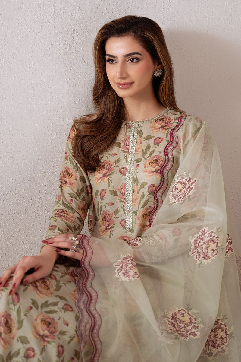 Cross Stitch - Moss Glow Silk Suit For Women - Green - 2 Piece
