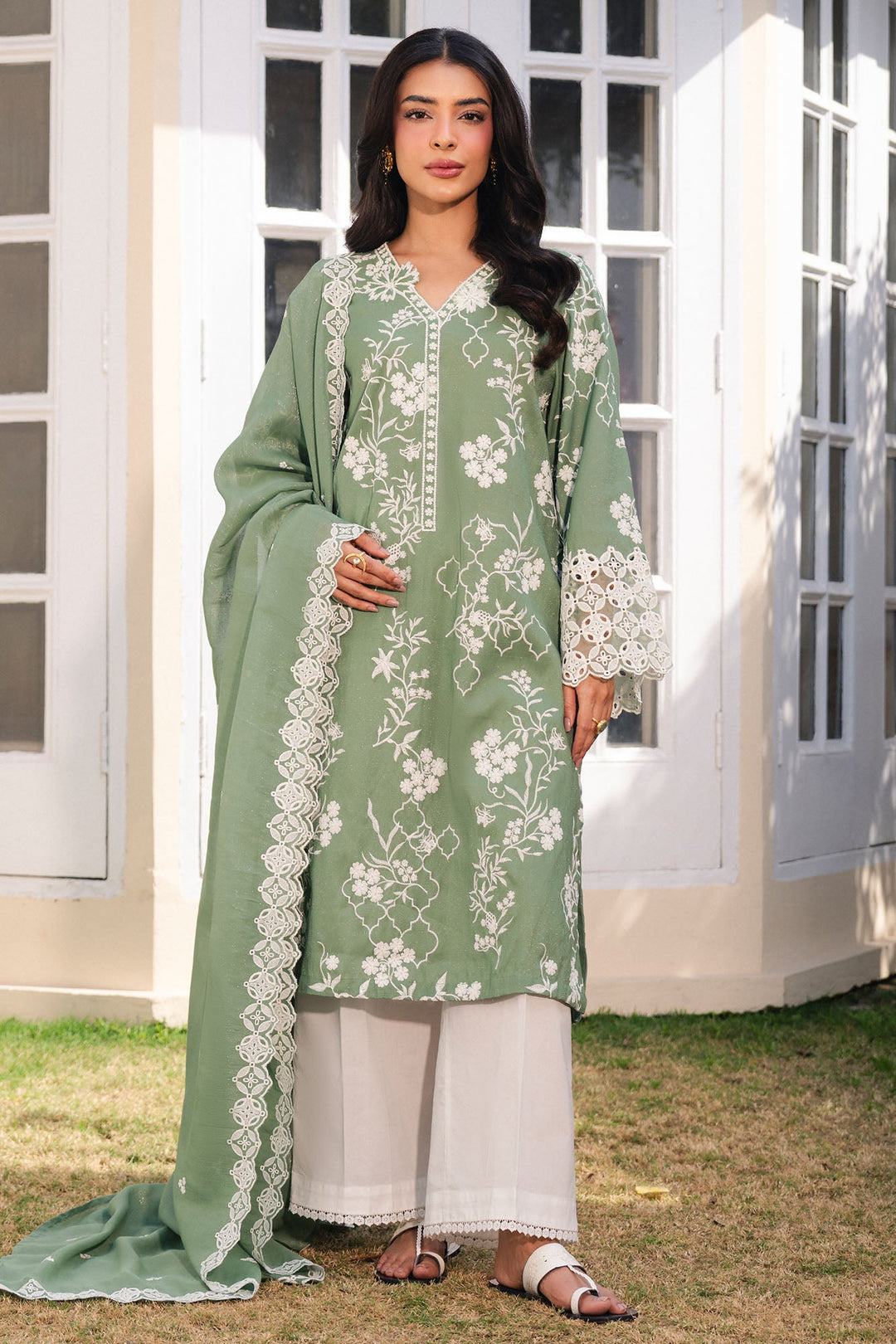 Cross Stitch - Moss Luxe Net Suit For Women - Green - 2 Piece